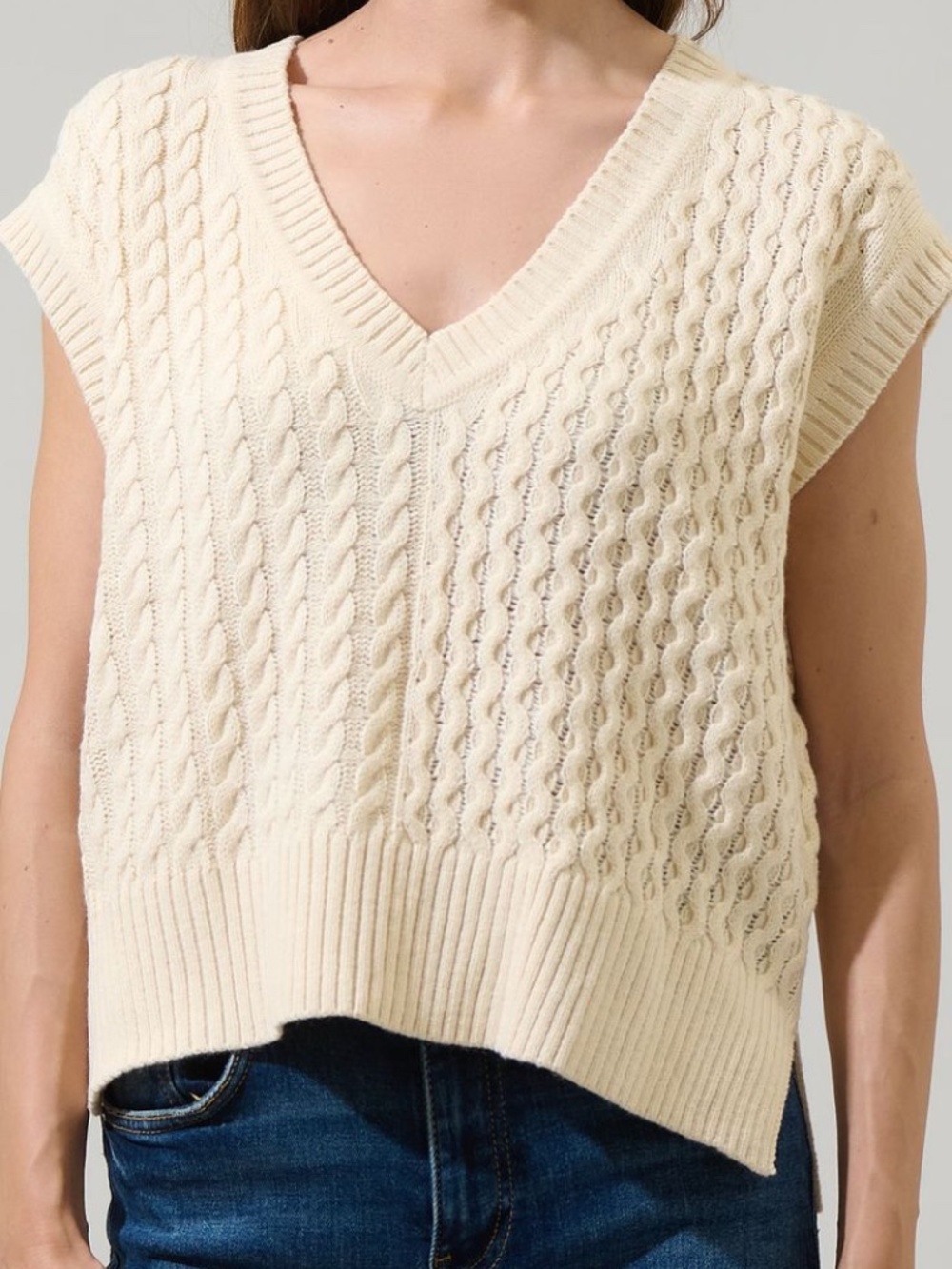 Altar'd State Cable Knit V Neck Sweater Vest